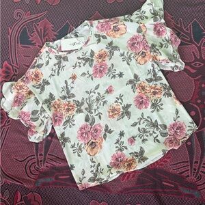 Floral Ruffle Sleeve Blouse in Pink and Orange